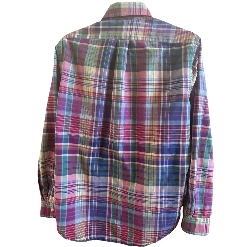 Polo Ralph Lauren Med Blue Label Men's Pastel Plaid Long Sleeve Button Up Shirt